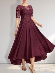 A-line Scoop Illusion Asymmetrical Chiffon Lace Mother of the Bride Dress With Sequins
