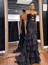 Hollowed Tiered Prom Dresses for Women Mermaid Black Formal Dress