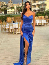 Simple V-neck Strapless Pleats Side Slit Mermaid Long Evening Dress,Prom Dress