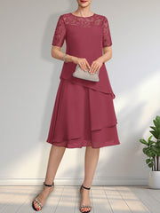 A-line Scoop Illusion Knee-Length Lace Chiffon Mother of the Bride Dress With Sequins