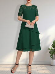 A-line Scoop Illusion Knee-Length Lace Chiffon Mother of the Bride Dress With Sequins