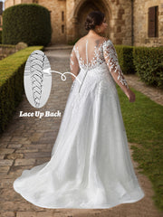 Plus Size Wedding Dress with Long Sleeves Applique Bridal Gowns