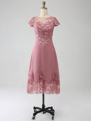 Dusty Rose A-Line Tea-Length Mother of the Bride Dress With Sequins
