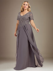 A-line V-Neck Floor-Length Chiffon Lace Mother of the Bride Dress