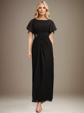 A-line Scoop Ankle-Length Chiffon Mother of the Bride Dress With Beading Pleated