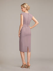 Sheath/Column Scoop Knee-Length Chiffon Mother of the Bride Dress With Pleated Sequins