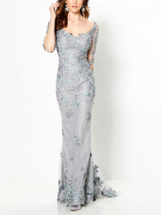 V-Neck Lace Solid Color Maxi Dress