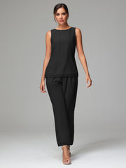 3 Pieces Chiffon Elegant Mother Of The Bride Dress Pants Suits