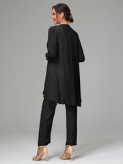 3 Pieces Chiffon Elegant Mother Of The Bride Dress Pants Suits