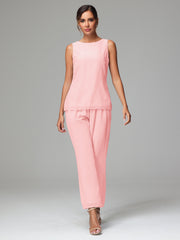3 Pieces Chiffon Elegant Mother Of The Bride Dress Pants Suits