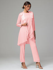 3 Pieces Chiffon Elegant Mother Of The Bride Dress Pants Suits