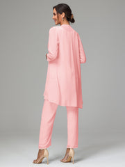 3 Pieces Chiffon Elegant Mother Of The Bride Dress Pants Suits
