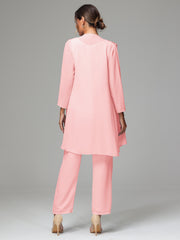 3 Pieces Chiffon Elegant Mother Of The Bride Dress Pants Suits
