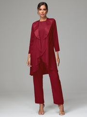 3 Pieces Chiffon Elegant Mother Of The Bride Dress Pants Suits