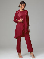 3 Pieces Chiffon Elegant Mother Of The Bride Dress Pants Suits
