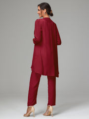 3 Pieces Chiffon Elegant Mother Of The Bride Dress Pants Suits