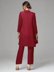 3 Pieces Chiffon Elegant Mother Of The Bride Dress Pants Suits