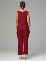 3 Pieces Chiffon Elegant Mother Of The Bride Dress Pants Suits