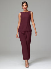 3 Pieces Chiffon Elegant Mother Of The Bride Dress Pants Suits