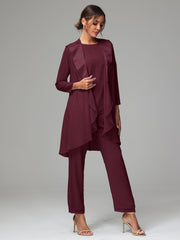 3 Pieces Chiffon Elegant Mother Of The Bride Dress Pants Suits