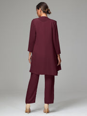 3 Pieces Chiffon Elegant Mother Of The Bride Dress Pants Suits