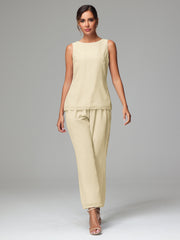 3 Pieces Chiffon Elegant Mother Of The Bride Dress Pants Suits
