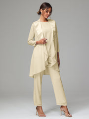 3 Pieces Chiffon Elegant Mother Of The Bride Dress Pants Suits