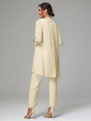 3 Pieces Chiffon Elegant Mother Of The Bride Dress Pants Suits