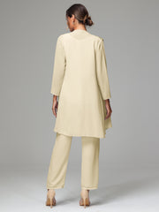 3 Pieces Chiffon Elegant Mother Of The Bride Dress Pants Suits