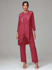 3 Pieces Chiffon Elegant Mother Of The Bride Dress Pants Suits