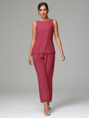 3 Pieces Chiffon Elegant Mother Of The Bride Dress Pants Suits