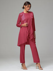 3 Pieces Chiffon Elegant Mother Of The Bride Dress Pants Suits