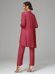 3 Pieces Chiffon Elegant Mother Of The Bride Dress Pants Suits
