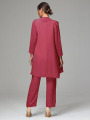 3 Pieces Chiffon Elegant Mother Of The Bride Dress Pants Suits