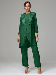 3 Pieces Chiffon Elegant Mother Of The Bride Dress Pants Suits