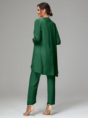 3 Pieces Chiffon Elegant Mother Of The Bride Dress Pants Suits