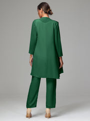 3 Pieces Chiffon Elegant Mother Of The Bride Dress Pants Suits