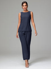 3 Pieces Chiffon Elegant Mother Of The Bride Dress Pants Suits