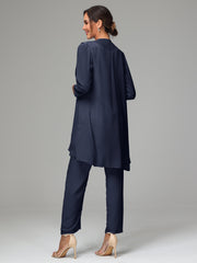 3 Pieces Chiffon Elegant Mother Of The Bride Dress Pants Suits