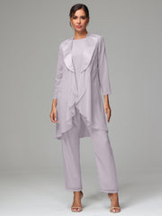 3 Pieces Chiffon Elegant Mother Of The Bride Dress Pants Suits