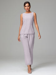 3 Pieces Chiffon Elegant Mother Of The Bride Dress Pants Suits