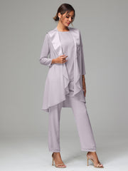 3 Pieces Chiffon Elegant Mother Of The Bride Dress Pants Suits