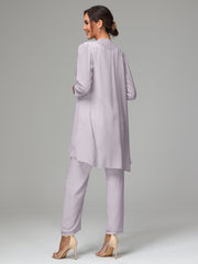 3 Pieces Chiffon Elegant Mother Of The Bride Dress Pants Suits