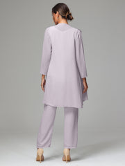 3 Pieces Chiffon Elegant Mother Of The Bride Dress Pants Suits