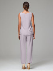 3 Pieces Chiffon Elegant Mother Of The Bride Dress Pants Suits