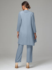 3 Pieces Chiffon Elegant Mother Of The Bride Dress Pants Suits