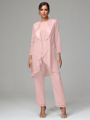 3 Pieces Chiffon Elegant Mother Of The Bride Dress Pants Suits