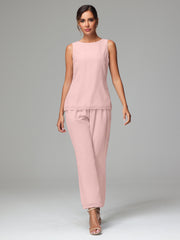 3 Pieces Chiffon Elegant Mother Of The Bride Dress Pants Suits