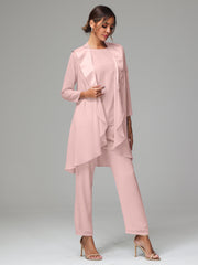 3 Pieces Chiffon Elegant Mother Of The Bride Dress Pants Suits