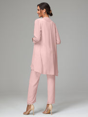 3 Pieces Chiffon Elegant Mother Of The Bride Dress Pants Suits